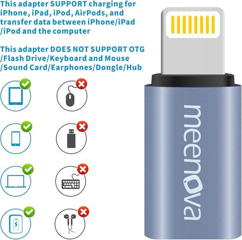 meenova متوافق مع محول USB-C إلى Lightning لجهاز iPhone 14 Plus 13 Pro Max Mini 12 11، 30W 27W، تحويل كابل Apple الأصلي من النوع C إلى محول iOS 16، شحن سريع 8 Pin PD in Kuwait