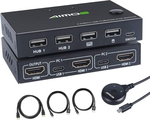 محول HDMI KVM، محول 2 منفذ KVM 4K@30HZ، لمشاركة جهازي كمبيوتر مع ماوس لوحة مفاتيح واحد وشاشة عالية الدقة in Kuwait