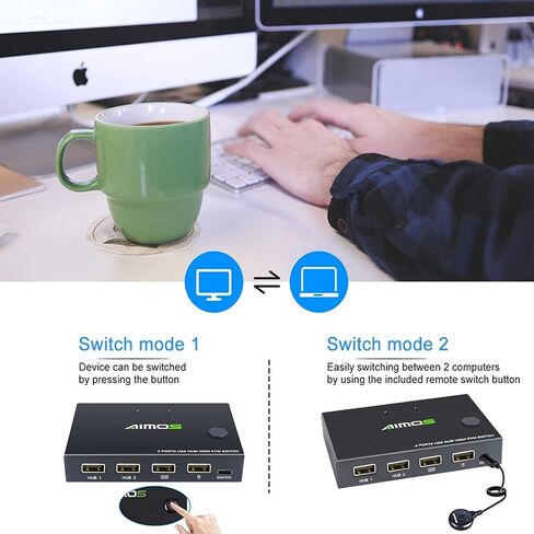 محول HDMI KVM، محول 2 منفذ KVM 4K@30HZ، لمشاركة جهازي كمبيوتر مع ماوس لوحة مفاتيح واحد وشاشة عالية الدقة in Kuwait