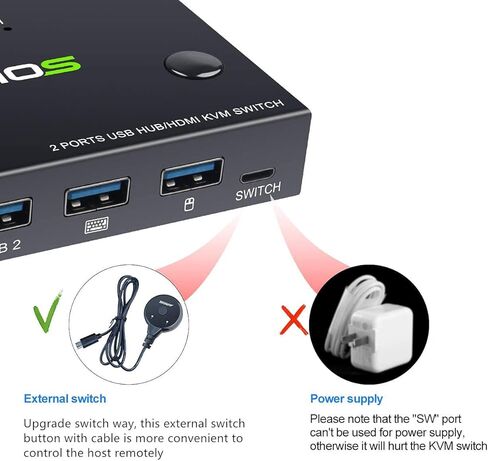 محول HDMI KVM، محول 2 منفذ KVM 4K@30HZ، لمشاركة جهازي كمبيوتر مع ماوس لوحة مفاتيح واحد وشاشة عالية الدقة in Kuwait
