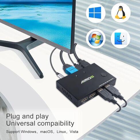 محول HDMI KVM، محول 2 منفذ KVM 4K@30HZ، لمشاركة جهازي كمبيوتر مع ماوس لوحة مفاتيح واحد وشاشة عالية الدقة in Kuwait