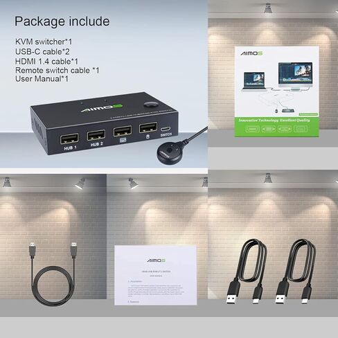 محول HDMI KVM، محول 2 منفذ KVM 4K@30HZ، لمشاركة جهازي كمبيوتر مع ماوس لوحة مفاتيح واحد وشاشة عالية الدقة in Kuwait