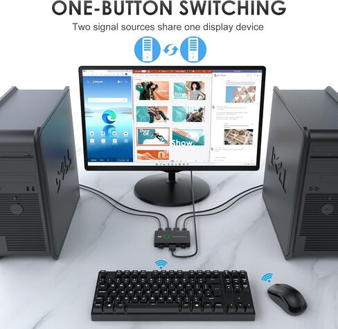 HDMI KVM Switch, KVM Switches 1 Monitors 2 Computers, HDMI USB Switcher for 2 Computers Share Keyboard Mouse Printer and one HD Monitor, Support HD 4K@60Hz, with 2 USB Cables and 2 HDMI Cables in Kuwait