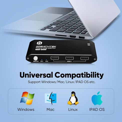 USB C KVM Switch Two Computers One Monitor,2 Port Type-C Kvm Switcher 4k@60HZ,Monitor Switch Suppport USB2.0& 100W Power Delivery,with EDID,Plug and Play in Kuwait