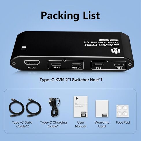 USB C KVM Switch Two Computers One Monitor,2 Port Type-C Kvm Switcher 4k@60HZ,Monitor Switch Suppport USB2.0& 100W Power Delivery,with EDID,Plug and Play in Kuwait