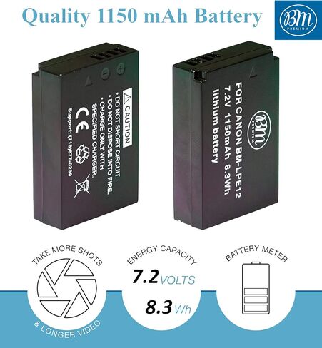 BM Premium 2-Pack of LP-E12 Batteries and Charger for Canon EOS-M, EOS M2, EOS M10, EOS M50, EOS M50 II, EOS M100, EOS M200, SX70 HS, Rebel SL1 Camera in Saudi Arabia