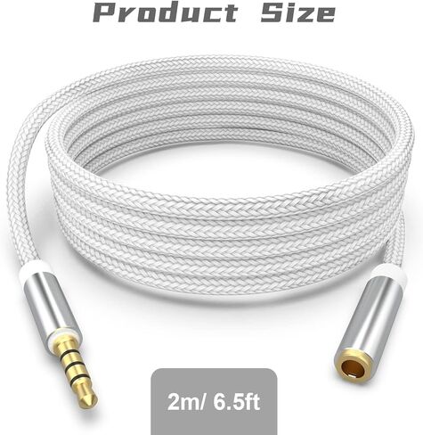 3.5mm Male to Female Audio Cable, 3.5mm Headphone Stereo Jack Extension Cord for Phones, Tablets, MP3 Players and More (6.6Ft / 2M, Black) in Kuwait