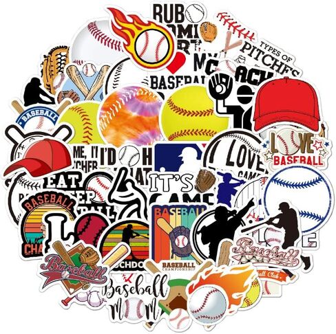 Baseball Stickers Ball Sports Stickers Waterproof Softball Stickers suitable for water bottles Baseball bat helmet mobile phones computers Skateboards Books room Bumper Skateboard Luggage Laptop Stickers decoration kids adolescent adult Stickers 50 pack in Saudi Arabia