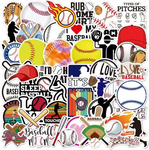 Baseball Stickers Ball Sports Stickers Waterproof Softball Stickers suitable for water bottles Baseball bat helmet mobile phones computers Skateboards Books room Bumper Skateboard Luggage Laptop Stickers decoration kids adolescent adult Stickers 50 pack in Saudi Arabia