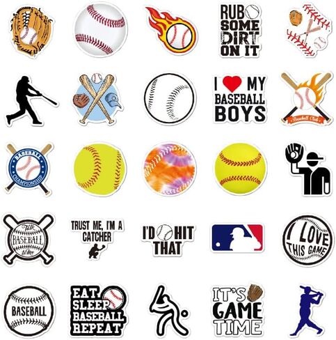 Baseball Stickers Ball Sports Stickers Waterproof Softball Stickers suitable for water bottles Baseball bat helmet mobile phones computers Skateboards Books room Bumper Skateboard Luggage Laptop Stickers decoration kids adolescent adult Stickers 50 pack in Saudi Arabia
