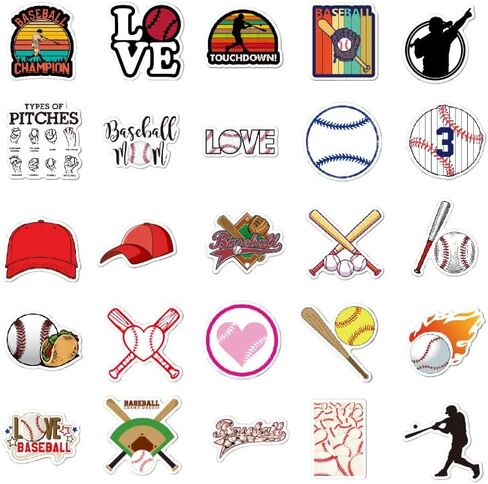 Baseball Stickers Ball Sports Stickers Waterproof Softball Stickers suitable for water bottles Baseball bat helmet mobile phones computers Skateboards Books room Bumper Skateboard Luggage Laptop Stickers decoration kids adolescent adult Stickers 50 pack in Saudi Arabia