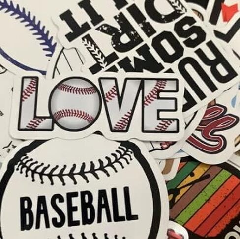 Baseball Stickers Ball Sports Stickers Waterproof Softball Stickers suitable for water bottles Baseball bat helmet mobile phones computers Skateboards Books room Bumper Skateboard Luggage Laptop Stickers decoration kids adolescent adult Stickers 50 pack in Saudi Arabia