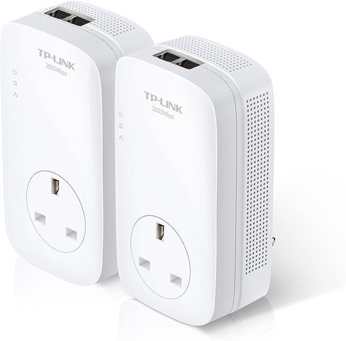 TP - لينك مجموعة بدء تشغيل باور لاين TL-PA9020PKIT بمنفذين جيجابت بسرعة نقل بيانات تصل إلى 2000 ميجابت في الثانية، مثالية لبث الفيديو عالي الدقة والالعاب عبر الانترنت، لا يتطلب تكوين، قابس بريطاني in Saudi Arabia