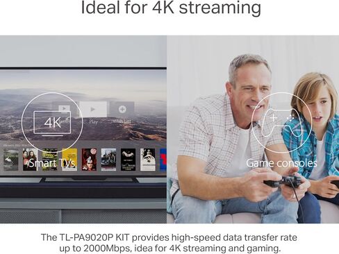 TP - لينك مجموعة بدء تشغيل باور لاين TL-PA9020PKIT بمنفذين جيجابت بسرعة نقل بيانات تصل إلى 2000 ميجابت في الثانية، مثالية لبث الفيديو عالي الدقة والالعاب عبر الانترنت، لا يتطلب تكوين، قابس بريطاني in Saudi Arabia