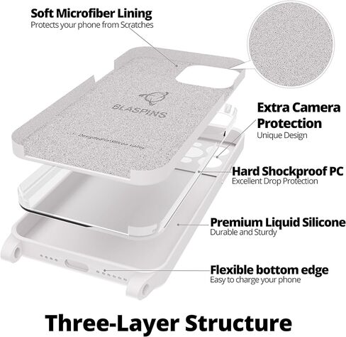 Blaspins Crossbody Lanyard Strap Case for iPhone 13, Neck Cross Body, Adjustable Holder Removable, Drop Protection Shockproof, Hands-Free Silicone Case Cover 6.1 inch, 150 cm Strap, iP13 - Black in Kuwait