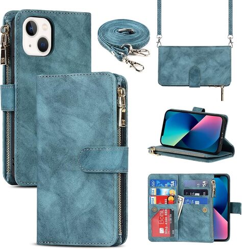 Crossbody Wallet for iPhone 14 / iPhone 13 Case with Strap,6.1",Purple in Saudi Arabia
