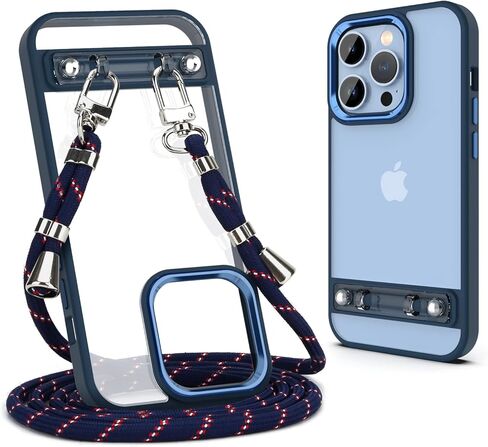 حافظة هاتف DOB SECHS لهاتف iPhone 14 Pro Max مع حزام، حافظة كروس شفافة مع حبل رقبة قابل للفصل، غطاء هاتف واقٍ مقاوم للصدمات من الدرجة العسكرية، قابل للتعديل، مضاد للاصفرار، أسود in Kuwait