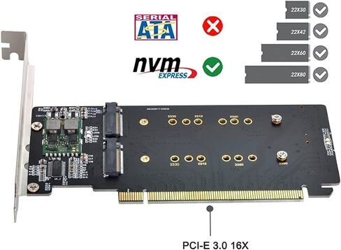 Chenyang Dual 2X NVME M.2 AHCI to PCIE Express 3.0 Gen3 X8 X16 Raid Card VROC Raid0 Hyper Adapter (Only Supports motherboards with Detachable PCI-E Channels) in Kuwait