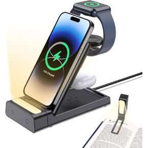 قاعدة شحن لاسلكية، محطة شحن 3 في 1 لأجهزة Apple، شاحن لاسلكي مع ضوء ليلي، محطة شحن قابلة للطي لهاتف iPhone 14/13/12 Pro Max، لحامل شاحن Apple Watch لـ AirPods Pro/3 in Kuwait