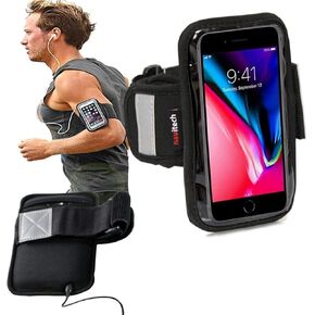 صالة الألعاب الرياضية المقاومة للماء من مادة النيوبرين باللون الأسود/الفضي من Navitech، حقيبة يد للركض/الجري مع شريط عاكس للضوء متوافق مع هاتف Nokia E6، Nokia N9، Nokia X7 in Kuwait