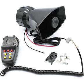 Rockmoon Car Siren Horn 7 Tone Sound Siren Police Mic PA مكبر صوت نظام السيارة في حالات الطوارئ مع مكبر صوت للميكروفون - 100 واط صوت الطوارئ الكهربائي - 12 فولت، أسود in Kuwait