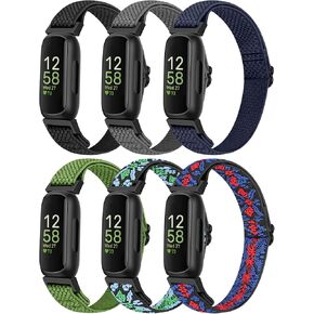 VNDAPT Elastic Watch Bands Compatible with Fitbit Inspire 3/Inspire 2/Inspire/Inspire HR/Fitbit Ace 3/Ace 2, Soft Nylon Sport Replacement Wristband Adjustable Stretchy Straps for Women Men (6 Pack)