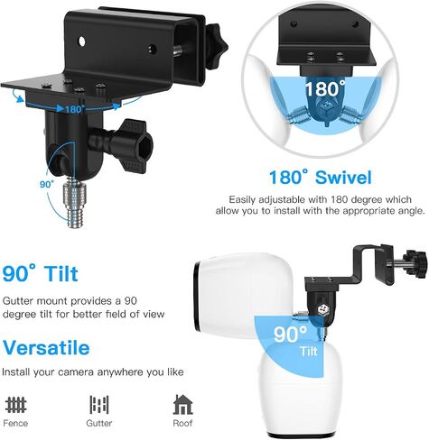 Gutter Mount for eufyCam 2C/2C Pro/3C/for Arlo Essential/Pro 5S/Pro 3/Ultra 2 and More Security Camera with Standard 1/4'' Screw (White, 2 Pack) in Saudi Arabia