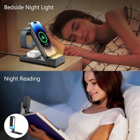 قاعدة شحن لاسلكية، محطة شحن 3 في 1 لأجهزة Apple، شاحن لاسلكي مع ضوء ليلي، محطة شحن قابلة للطي لهاتف iPhone 14/13/12 Pro Max، لحامل شاحن Apple Watch لـ AirPods Pro/3 in Kuwait