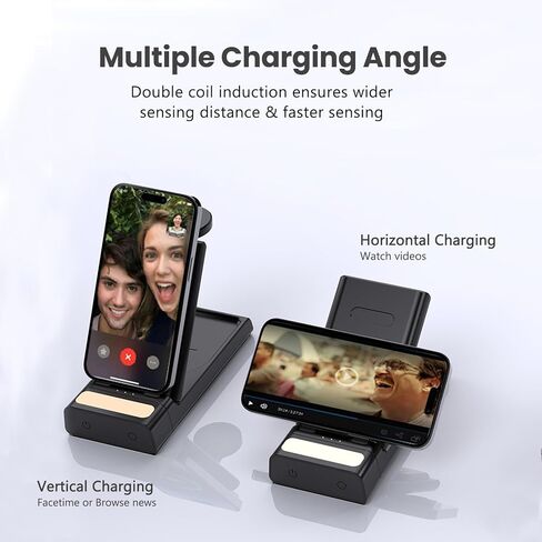 قاعدة شحن لاسلكية، محطة شحن 3 في 1 لأجهزة Apple، شاحن لاسلكي مع ضوء ليلي، محطة شحن قابلة للطي لهاتف iPhone 14/13/12 Pro Max، لحامل شاحن Apple Watch لـ AirPods Pro/3 in Kuwait