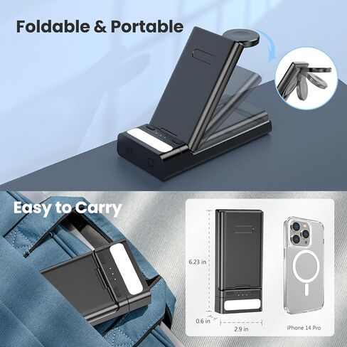 قاعدة شحن لاسلكية، محطة شحن 3 في 1 لأجهزة Apple، شاحن لاسلكي مع ضوء ليلي، محطة شحن قابلة للطي لهاتف iPhone 14/13/12 Pro Max، لحامل شاحن Apple Watch لـ AirPods Pro/3 in Kuwait
