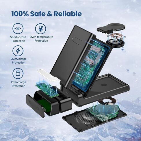قاعدة شحن لاسلكية، محطة شحن 3 في 1 لأجهزة Apple، شاحن لاسلكي مع ضوء ليلي، محطة شحن قابلة للطي لهاتف iPhone 14/13/12 Pro Max، لحامل شاحن Apple Watch لـ AirPods Pro/3 in Kuwait