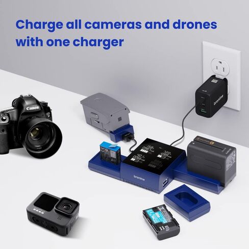شاحن بطارية كاميرا برونين متعدد العلامات التجارية بأربعة منافذ متوافق مع Canon Sony Nikon Fujiflim Panasonic Olympus DJI GoPro بطاريات أسطوانية كاميرا فيديو بدون طيار in Saudi Arabia