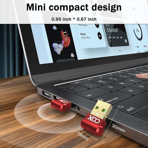 محول USB بلوتوث 5.3 للكمبيوتر المكتبي، توصيل وتشغيل حقيقي اي دي ار ميني بلوتوث دونجل وجهاز ارسال للابتوب والكمبيوتر ويندوز 11/10/8.1 (احمر-04) in Kuwait