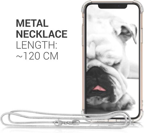 حافظة kwmobile متوافقة مع هاتف Apple iPhone 11 Pro Max - حافظة كروس شفافة وغطاء هاتف من مادة TPU مع حزام سلسلة معدنية - فضي/شفاف in Kuwait