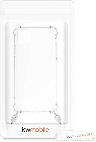 حافظة kwmobile متوافقة مع هاتف Apple iPhone 11 Pro Max - حافظة كروس شفافة وغطاء هاتف من مادة TPU مع حزام سلسلة معدنية - فضي/شفاف in Kuwait