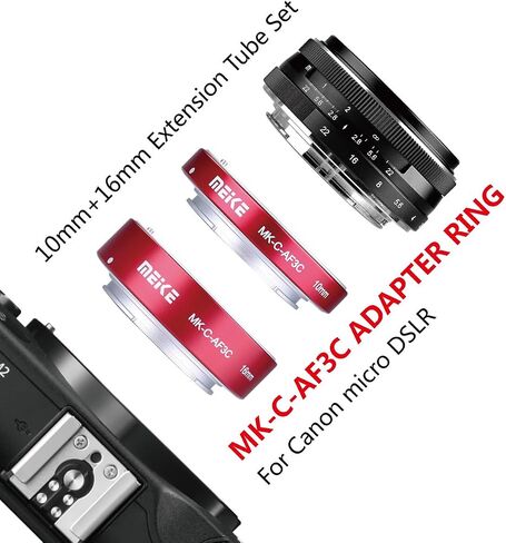 MEIKE MK-C-AF3C-Red Auto Focus Macro Metal Extension Tube Adapter for Canon EOS -M Bayonet Mirrorless Camera(10MM 16MM only use or Combination) EOS-M M2 M3 M5 M6 M10 M50 M100 M200 M6 Mark II … in Kuwait