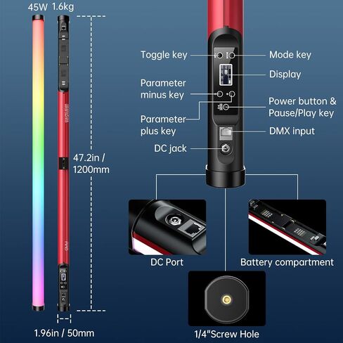GVM BD25R RGB Tube Light, 25W Handheld Wand Light, 24" Full Color LED Video Light, 2700-10000K, APP/DMX Control for Photography, Studio, 12 Scene Effects, MESH Networking in Saudi Arabia