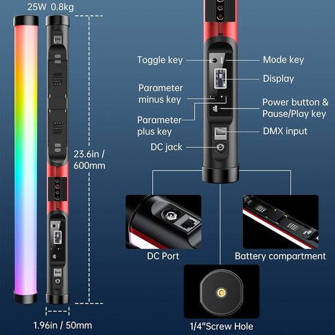 GVM BD25R RGB Tube Light, 25W Handheld Wand Light, 24" Full Color LED Video Light, 2700-10000K, APP/DMX Control for Photography, Studio, 12 Scene Effects, MESH Networking in Saudi Arabia