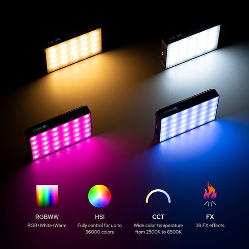 Godox C5R 5W KnowLED لوحة إضاءة إبداعية RGB بحجم راحة اليد مع RGBWW، 36000 لونًا، أوضاع HSI، درجة حرارة لون 2500K إلى 8500K، 39 تأثيرات FX لإضاءة التصوير الفوتوغرافي in Saudi Arabia