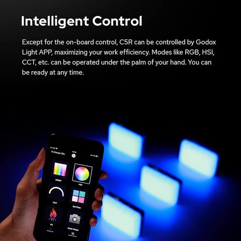 Godox C5R 5W KnowLED لوحة إضاءة إبداعية RGB بحجم راحة اليد مع RGBWW، 36000 لونًا، أوضاع HSI، درجة حرارة لون 2500K إلى 8500K، 39 تأثيرات FX لإضاءة التصوير الفوتوغرافي in Saudi Arabia