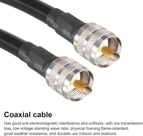 Rebower RG213 Coaxial Cables UHF (PL259) Male to UHF (PL259) Male, [for Antenna Radio Transceiver] - 1Feet/ 50 Ohm/Black/ 1Pcs in Saudi Arabia