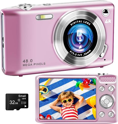 𝟒𝐊 Digital Camera for Photography, 𝟒𝟖𝐌𝐏 Point & Shoot Camera with 2.88'' LCD Screen, 16X Zoom 𝐌𝐚𝐜𝐫𝐨 𝐅𝐨𝐜𝐮𝐬 Compact Vlogging Camera Anti Shake for Travel, Mini Camera for Teens Beginner in Saudi Arabia