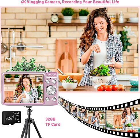 𝟒𝐊 Digital Camera for Photography, 𝟒𝟖𝐌𝐏 Point & Shoot Camera with 2.88'' LCD Screen, 16X Zoom 𝐌𝐚𝐜𝐫𝐨 𝐅𝐨𝐜𝐮𝐬 Compact Vlogging Camera Anti Shake for Travel, Mini Camera for Teens Beginner in Saudi Arabia