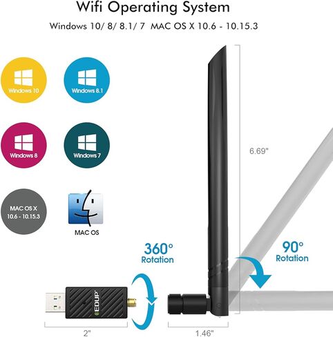 محول بلوتوث USB 3.0 2 في 1 ومحول واي فاي AC1200Mbps 6dBi للكمبيوتر، دونجل USB واي فاي بلوتوث 4.1 مستقبل 2.4G/5Ghz محولات شبكة لاسلكية لنظام ويندوز 10/8/8.1/7، Mac OS X 10.6-10.15 in Kuwait