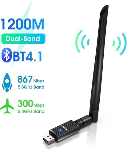 محول بلوتوث USB 3.0 2 في 1 ومحول واي فاي AC1200Mbps 6dBi للكمبيوتر، دونجل USB واي فاي بلوتوث 4.1 مستقبل 2.4G/5Ghz محولات شبكة لاسلكية لنظام ويندوز 10/8/8.1/7، Mac OS X 10.6-10.15 in Kuwait