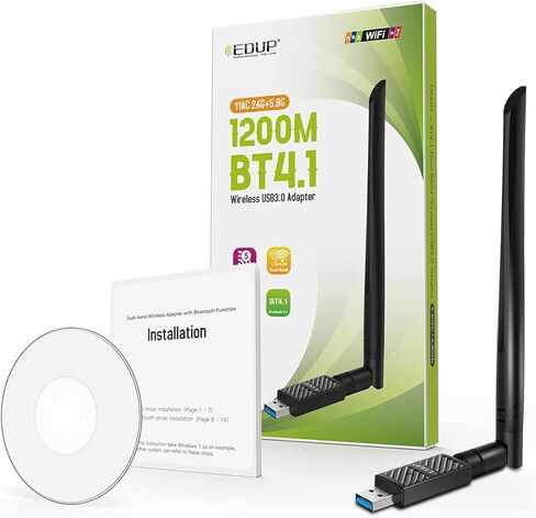 محول بلوتوث USB 3.0 2 في 1 ومحول واي فاي AC1200Mbps 6dBi للكمبيوتر، دونجل USB واي فاي بلوتوث 4.1 مستقبل 2.4G/5Ghz محولات شبكة لاسلكية لنظام ويندوز 10/8/8.1/7، Mac OS X 10.6-10.15 in Kuwait