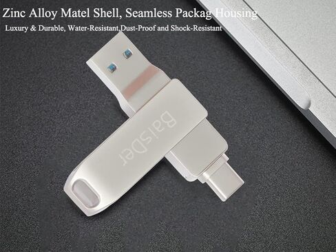 BaisDer 256GB Type C USB Flash Drive USB 3.0 ثنائي الغرض عصا الذاكرة مع سلسلة المفاتيح، مادة معدنية متينة ممتازة على شكل حرف U للكمبيوتر المحمول، والهاتف الذكي، وأجهزة الكمبيوتر المكتبية in Kuwait