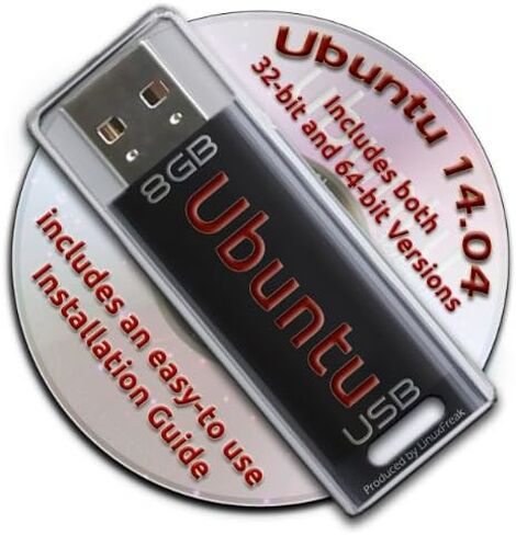 محرك أقراص فلاش USB قابل للتمهيد Ubuntu Linux 14.04 سعة 8 جيجابايت - يحتوي على كل من 32 بت و64 بت. in Saudi Arabia