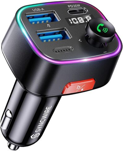 محول سيارة SYNCWIRE Bluetooth 5.3 FM Transmitter Car 48W (PD 36W & 12W) [مفتاح الإضاءة] [صوت HiFi Bass] [شحن سريع] محول موسيقى راديو لاسلكي شاشة LED للاتصال بدون استخدام اليدين يدعم محرك USB in Saudi Arabia