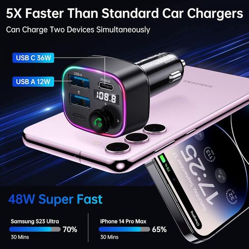 محول سيارة SYNCWIRE Bluetooth 5.3 FM Transmitter Car 48W (PD 36W & 12W) [مفتاح الإضاءة] [صوت HiFi Bass] [شحن سريع] محول موسيقى راديو لاسلكي شاشة LED للاتصال بدون استخدام اليدين يدعم محرك USB in Saudi Arabia